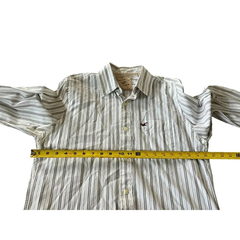 Hollister California Mens Button Up Shirt White Red Size Large Striped‎ Collared